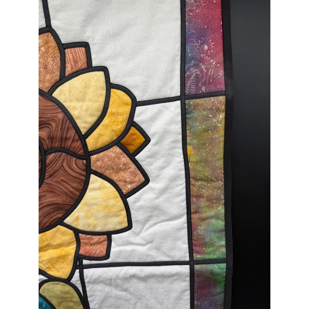 Handmade Sunflower Stained Glass‎ Quilt Wall Hanging 22x33.5